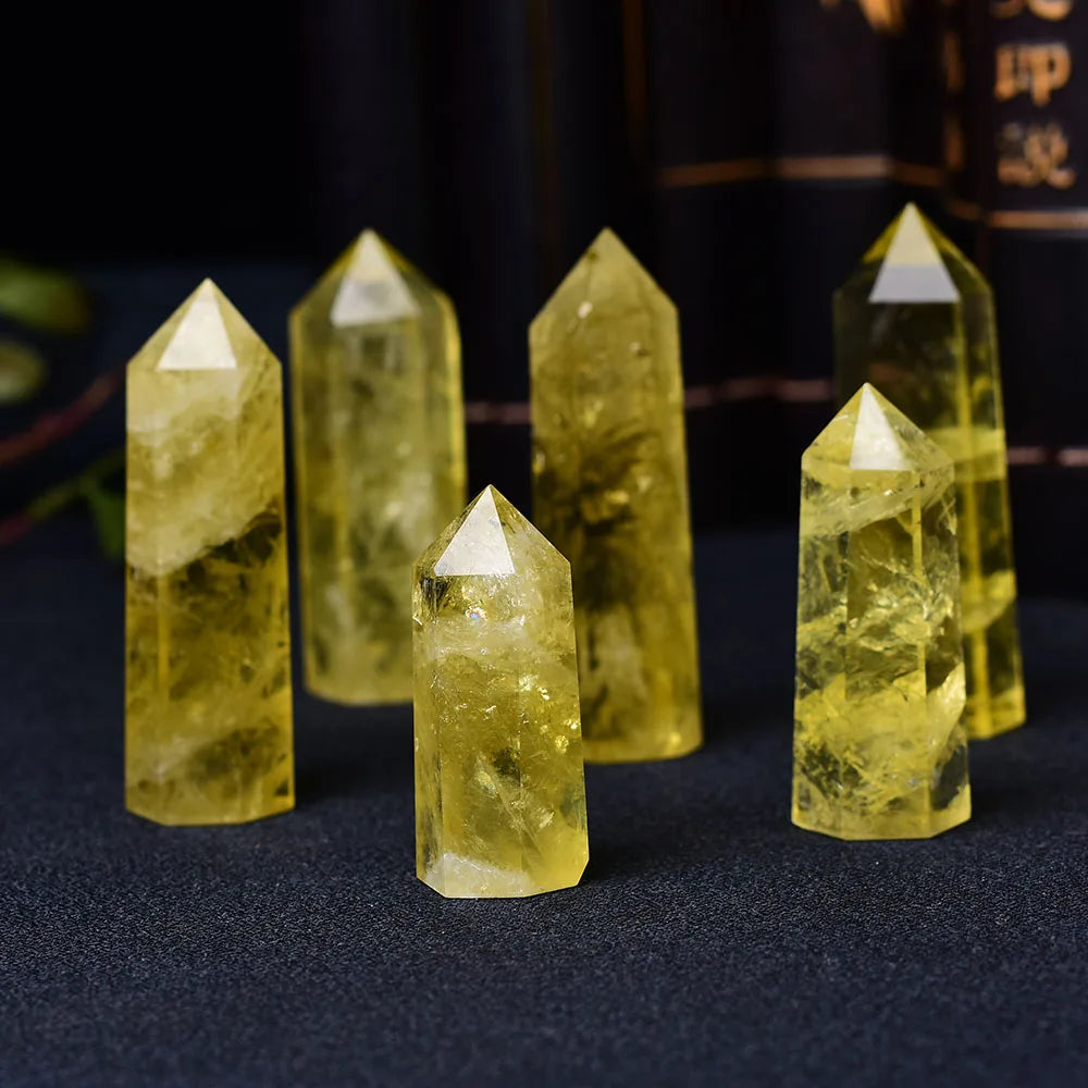 1pc Natural Citrine Crystal Point Healing Obelisk Yellow Quartz Wand Beautiful Ornament for Home Decor Reiki Stone Pyramid