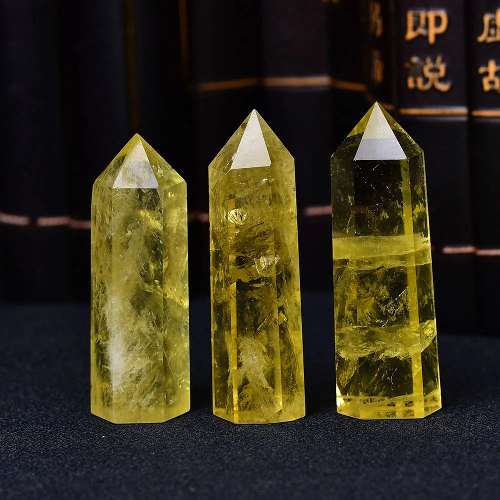 1pc Natural Citrine Crystal Point Healing Obelisk Yellow Quartz Wand Beautiful Ornament for Home Decor Reiki Stone Pyramid