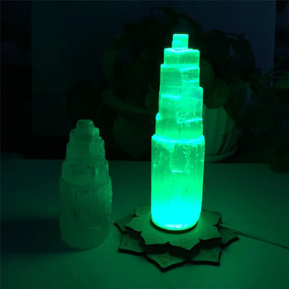 6-20cm White Light Lamp Base Only Gypsum Castle Reiki Healing Home Decor Mineral Specimen