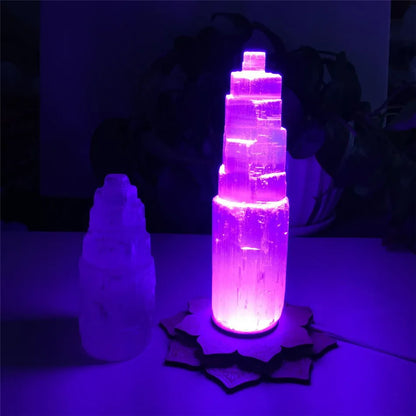 6-20cm White Light Lamp Base Only Gypsum Castle Reiki Healing Home Decor Mineral Specimen